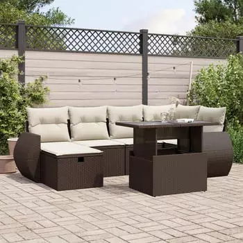 vidaXL Garten-Sofagarnitur 7-tlg. mit Kissen Poly Rattan Beige (3327898)
