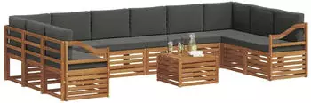vidaXL Garten-Loungeset mit Kissen 11-tlg. Natur und Anthrazit (3375617)