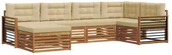 vidaXL Outdoor-Sofagarnitur mit Kissen 6-tlg., Natur/Beige (3373753)