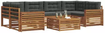 vidaXL Outdoor-Sofagarnitur mit Kissen 7-tlg. Natur/Anthrazit (3373107)