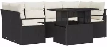vidaXL 7-teiliges Gartenm&ouml;bel-Set mit Stauraum, schwarzes Polyrattan