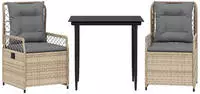 vidaXL 3-tlg. Garten-Essgruppe mit Kissen Beige Poly Rattan
