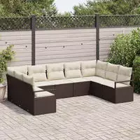 vidaXL Sofa Set mit Kissen 9 pcs Braun Poly-Rattan
