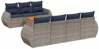 vidaXL Gartensofa-Set 8-teilig mit Kissen, Polyrattan, Grau (3224913)