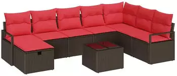 vidaXL Sofa-Set mit Kissen und Stauraum, 9-tlg., Poly-Rattan, Braun (3359243)