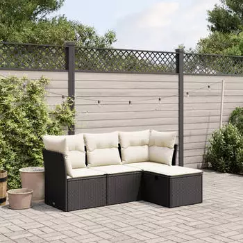 vidaXL Garten-Sofagarnitur 4-tlg. mit Kissen, Poly Rattan, Beige (3325254)