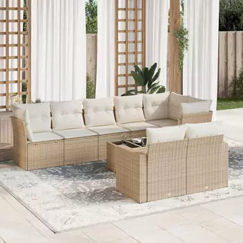 vidaXL Garten-Sofagarnitur 8-tlg. mit Kissen, Poly Rattan, Braun (3219213)