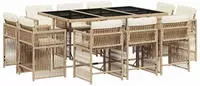 vidaXL 11-tlg. Garten-Essgruppe mit Kissen Beige Poly Rattan
