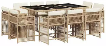 vidaXL Garten-Essgruppe 11-tlg. mit Kissen Poly Rattan Beige (3211750)
