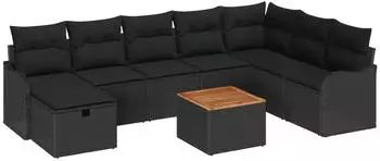 vidaXL Garten-Sofa-Set mit Kissen 9-teilig Schwarz Poly Rattan (3360831)