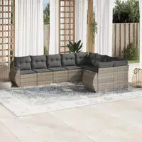 vidaXL 10-tlg. Garten-Sofagarnitur mit Kissen Grau Poly Rattan