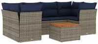 vidaXL 7-tlg. Garten-Sofagarnitur mit Kissen Grau Poly Rattan