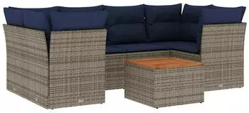 vidaXL Garten-Sofagarnitur 7-tlg. mit Kissen Poly Rattan Grau (3255830)