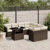 vidaXL 9-tlg. Garten-Sofagarnitur mit Kissen Beige Poly Rattan
