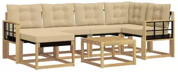 vidaXL Outdoor-Sofagarnitur mit Kissen 7-tlg., Wei&szlig;/Beige (3389675)