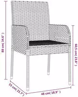 vidaXL 3-tlg. Garten-Essgruppe mit Kissen Schwarz und Grau Poly Rattan