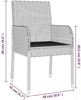 vidaXL Garten-Essgruppe 3-tlg. mit Kissen, Poly Rattan, Schwarz/Grau (3185149)