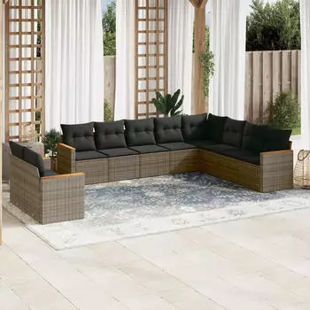 vidaXL Garten-Sofagarnitur 11-tlg. mit Kissen Poly Rattan Beige (3226122)