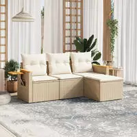 vidaXL 4-tlg. Garten-Sofagarnitur mit Kissen Schwarz Poly Rattan