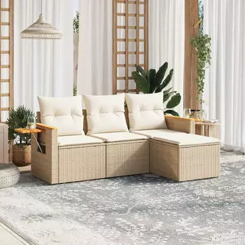 vidaXL Garten-Sofagarnitur 4-tlg. mit Kissen, Poly Rattan, Schwarz (3226742)