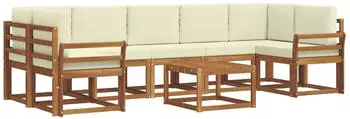 vidaXL Outdoor-Sofagarnitur mit Kissen, 8-tlg., Natur/Creme (3366148)