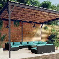 vidaXL 9-tlg. Garten-Lounge-Set mit Kissen Schwarz Poly Rattan