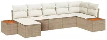 vidaXL Gartenlounge-Set 7-tlg. Poly-Rattan Beige mit Kissen (3348132)