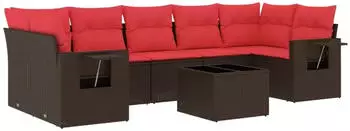 vidaXL Gartensofa-Set 8-teilig mit Kissen, Polyrattan, Braun (3219943)