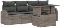vidaXL Garten-Sofa-Set mit Kissen mit Kissen 5 pcs Grau Poly Rattan