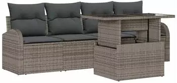 vidaXL Garten-Sofa-Set 5-teilig mit Kissen Poly Rattan Grau (3357282)