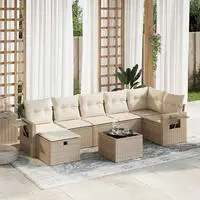 vidaXL 8-tlg. Garten-Sofagarnitur mit Kissen Schwarz Poly Rattan