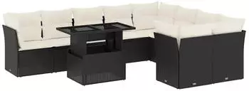 vidaXL Garten-Sofagarnitur 10-tlg. mit Kissen, Poly Rattan, Schwarz (3266836)