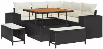 vidaXL Gartensofa-Set mit Kissen 8-teilig Schwarz/Creme Poly-Rattan (3363945)