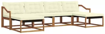 vidaXL Outdoor-Sofagarnitur mit Kissen 6-tlg., Natur/Creme (3369729)