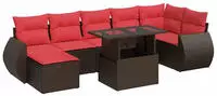 vidaXL 8-tlg. Garten-Sofagarnitur mit Kissen Braun Poly Rattan Akazie