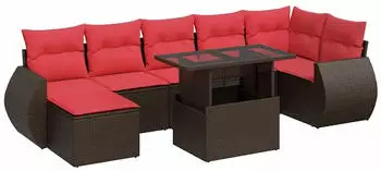vidaXL Garten-Sofagarnitur 8-tlg. mit Kissen, Poly Rattan & Akazie, Braun (3326685)