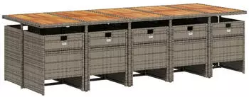 vidaXL Garten-Essgruppe 11-tlg. mit Kissen, Poly Rattan, Grau (3210578)