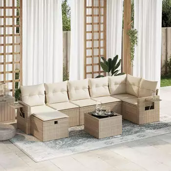 vidaXL Garten-Sofagarnitur 8-tlg. Poly Rattan mit Kissen, Beige (3263824)