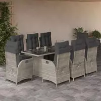vidaXL 9-tlg. Garten-Essgruppe mit Kissen Grau Poly Rattan