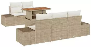 vidaXL Garten-Sofa-Set 6-tlg. Beige Poly Rattan (3358640)