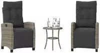 vidaXL 3-tlg. Bistro-Set mit Kissen Grau Poly Rattan