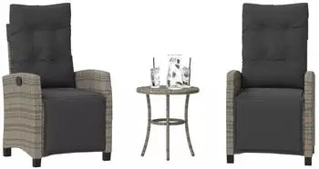 vidaXL Bistro-Set 3-tlg. mit Kissen Poly Rattan Grau (365251)