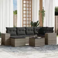vidaXL 6-tlg. Garten-Sofagarnitur mit Kissen Grau Poly Rattan