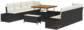 vidaXL Garten-Lounge-Set 11-tlg. Poly-Rattan/Akazie schwarz mit Kissen (3362765)