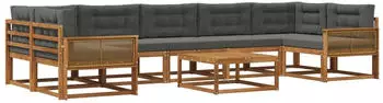 vidaXL Outdoor-Sofagarnitur mit Kissen 8-tlg. Natur/Anthrazit (3382430)
