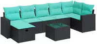 vidaXL 8-tlg. Garten-Sofagarnitur mit Kissen Schwarz Poly Rattan