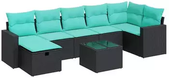 vidaXL Garten-Sofagarnitur 8-tlg. mit Kissen, Poly Rattan, Schwarz (3325413)