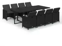 vidaXL 9-tlg. Garten-Essgruppe mit Kissen Poly Rattan Schwarz