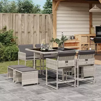 vidaXL Garten-Essgruppe 17-tlg. mit Kissen, Poly Rattan, Hellgrau (3211367)