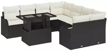 vidaXL Garten-Sofa-Set mit Kissen 9-teilig Schwarz Polyrattan (3357170)